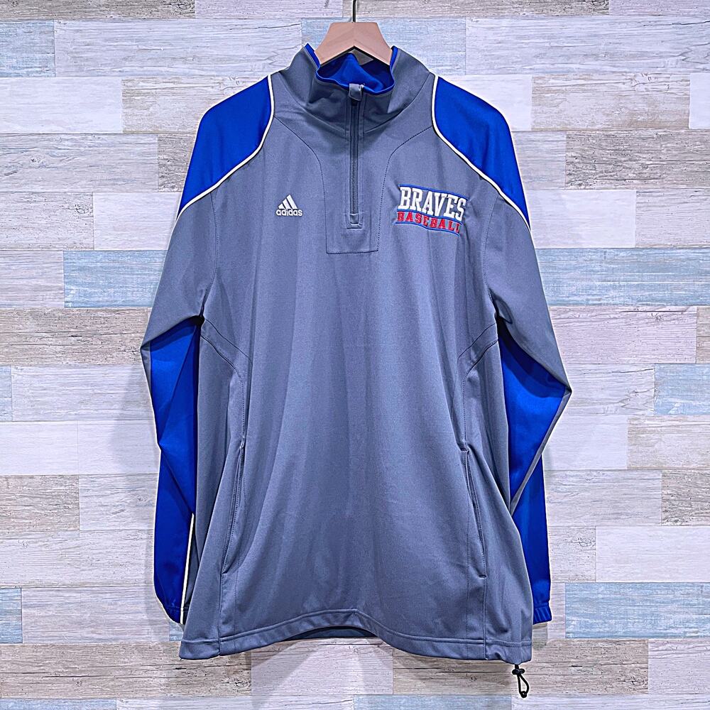 ATLANTA BRAVES 1/4 Zip Performance Pullover Gray MLB Baseball Adidas Mens Large